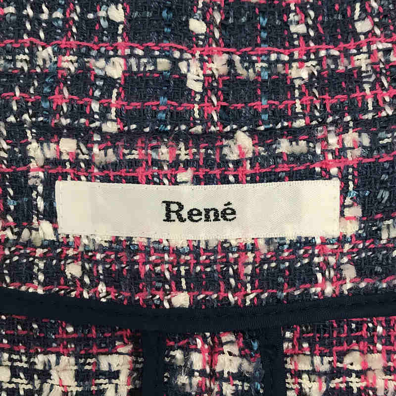 Rene / ルネ | ツイード デニム パイピング 丸襟 ボタンレス 
