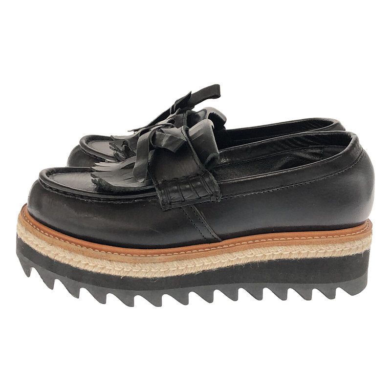 【미품】 Y's / 와이즈 요우지야마모토 | × KAYO NAKAMURA 카요나카무라 별주 가죽 에스파드리유 샤크솔 퀼트 로퍼 | 1 | 블랙 | 여성