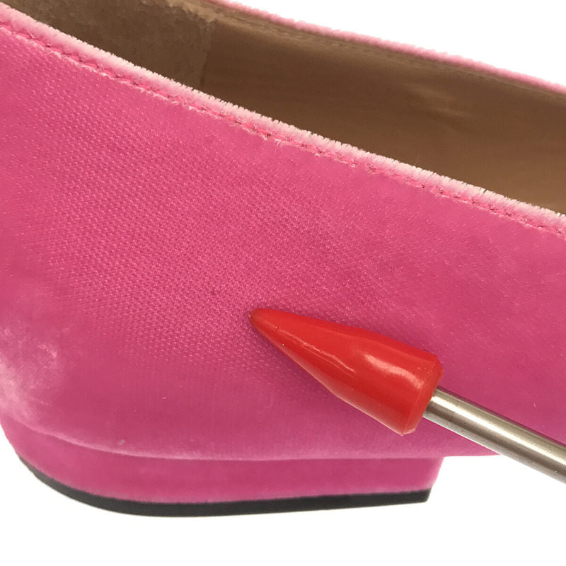 [Beautiful condition] sergio rossi | Made in Italy, crystal embellished square toe velvet flat shoes pumps, box and storage bag included, velour | 37 | Pink | Women's