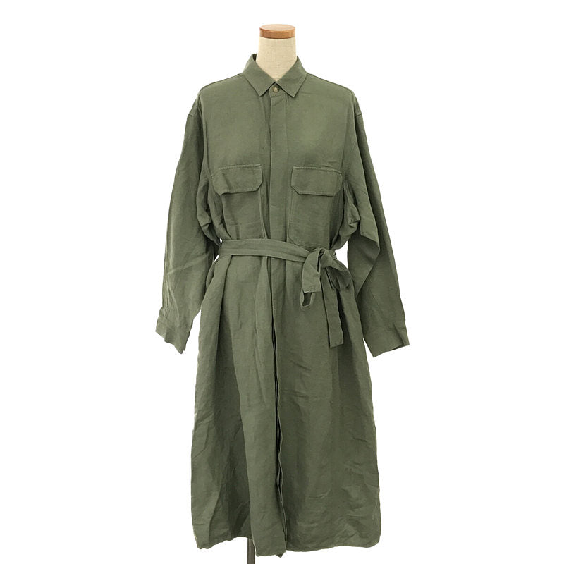 Traditional Weatherwear / トラディショナルウェザーウェア | 2020SS | × IENA イエナ 別注 WAIST BELT LONG SHIRT リネン レーヨン ベルテッド ロング シャツ ワンピース | S | グリーン | レディース