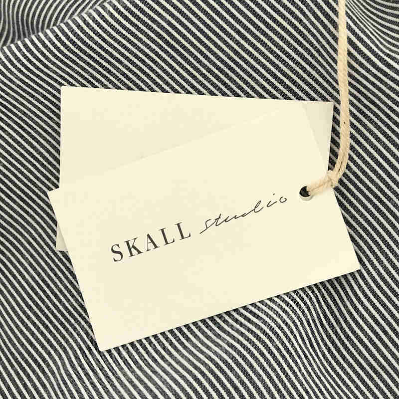 【新品】 SKALL STUDIO / スカルスタジオ | Farmer shirtdress heavy stripe オーガニック コットン ストライプ バンドカラー ロング シャツ ワンピース ドレス | 36 | Blue/White Stripe | レディース