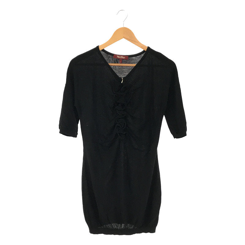 MAX MARA STUDIO  / マックスマーラステュディオ | ウール シルク ハイゲージ フリル ニット チュニック | XL | ブラック | レディース