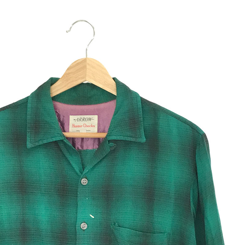 50's Vintage コットン オープンカラーシャツ 丸襟 チェック