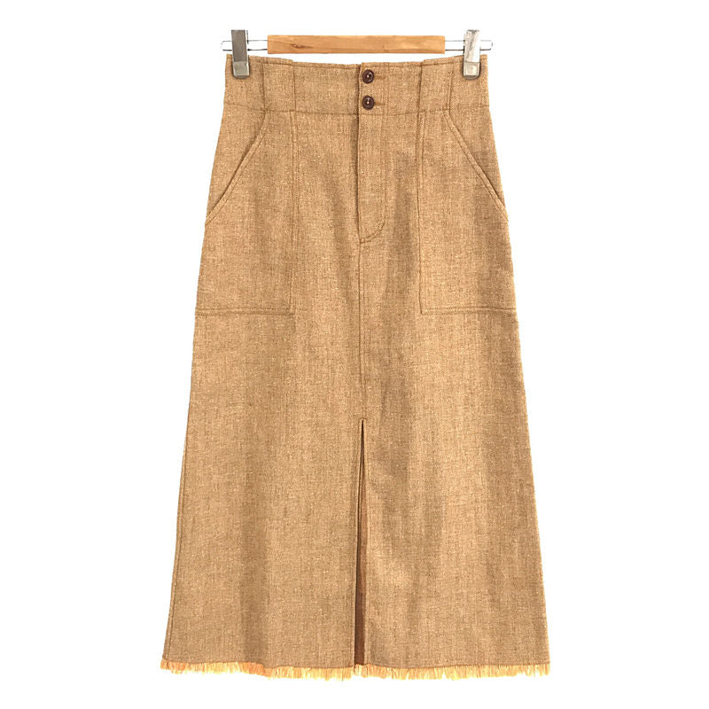 Ron Herman | High Waist Skirt Linen Blend High Waist Patch Pocket Fringe Skirt | S | Light Brown | Women's