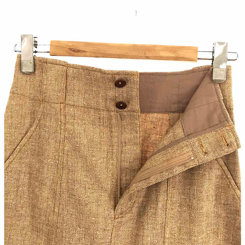 Ron Herman | High Waist Skirt Linen Blend High Waist Patch Pocket Fringe Skirt | S | Light Brown | Women's