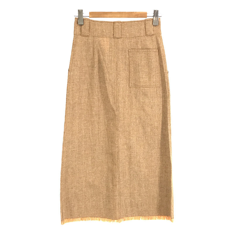 Ron Herman | High Waist Skirt Linen Blend High Waist Patch Pocket Fringe Skirt | S | Light Brown | Women's