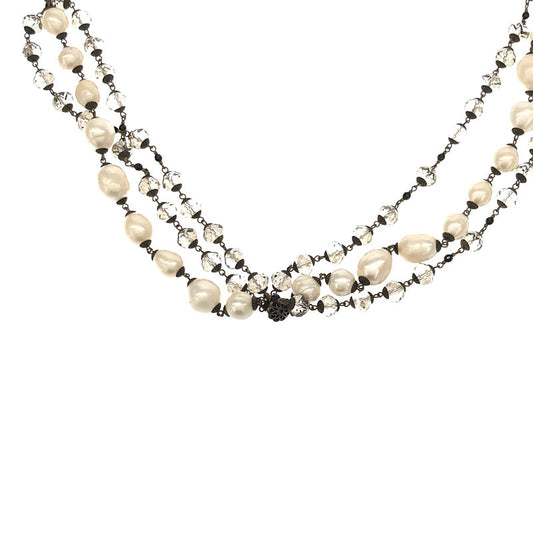 [New] Henriette H | Pearl and glass beads 3-strand necklace with dust bag | White | Women's