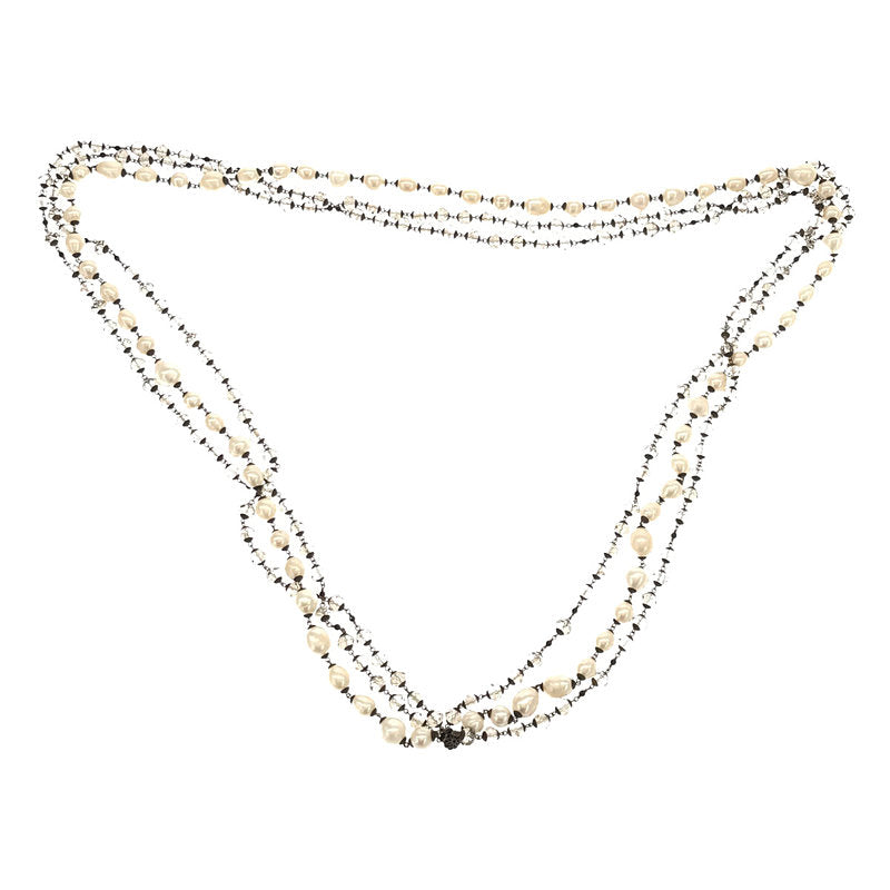 【新品】  Henriette H / アンリエッティ | パール グラスビーズ 3連 ネックレス 保存袋付き | ホワイト | レディース