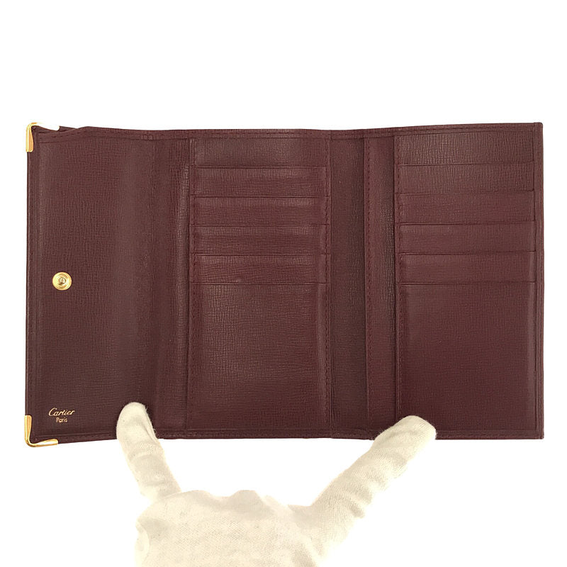 【美品】  Cartier / カルティエ | マストライン 三つ折り がま口 レザー ウォレット 折りたたみ 長財布 | ー | ボルドー | レディース