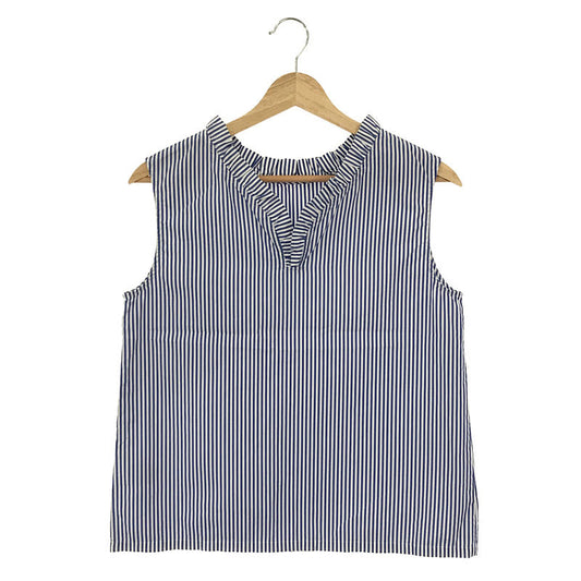 IENA | Striped ruffle sleeveless blouse | Blue | Women's