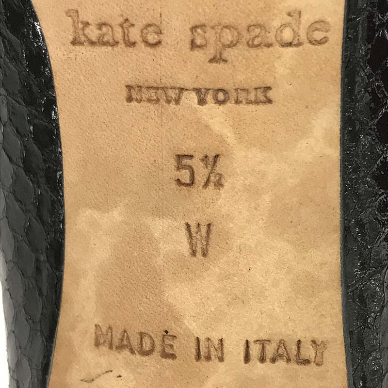 [Good Condition] KATE SPADE | KAROLINA Python Pattern Round Toe Heel Pumps with Box and Dust Bag | 5 1/2 | Black | Women's