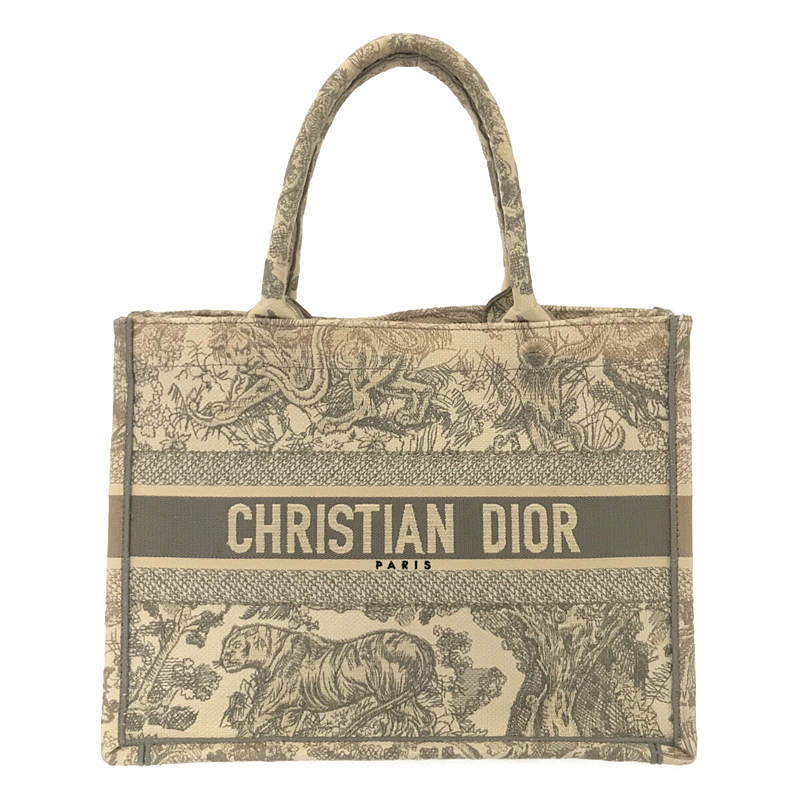 [Good Condition] Dior | Made in Italy TOILE DE JOUY BOOK TOTE MEDIUM Toile de Jouy Book Jacquard Animal All-over Embroidery Medium Tote Bag Comes with Guarantee Card and Dust Bag | - | Natural/Light Gray | Women's