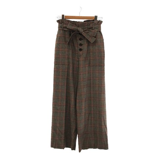 yori | Wool blend belted check wide pants | 38 | Grey | Women's