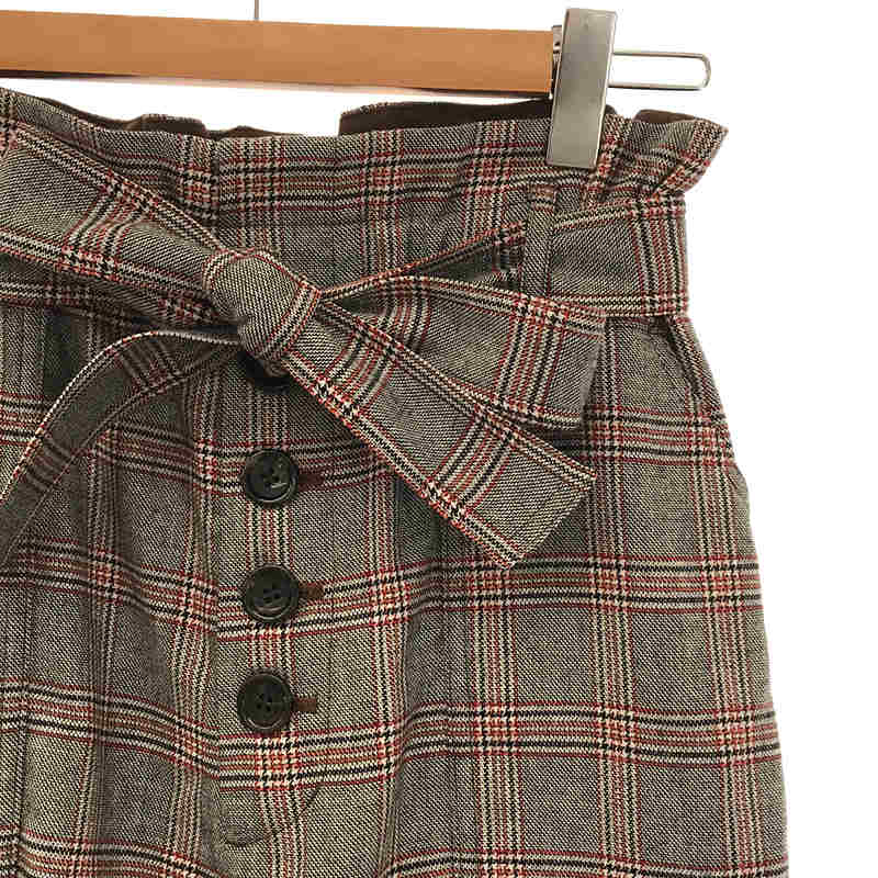 yori | Wool blend belted check wide pants | 38 | Grey | Women's