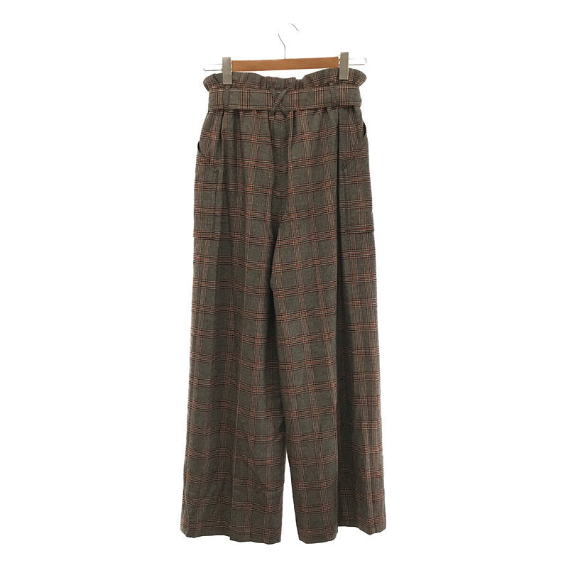 yori | Wool blend belted check wide pants | 38 | Grey | Women's