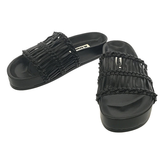 【美品】  JIL SANDER / ジルサンダー | LEATHER SANDAL 編み込み レザーサンダル | 36 | Black | レディース