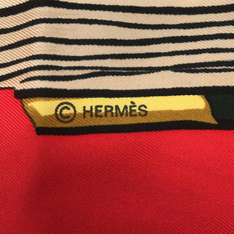 【미품】 HERMES / 헤르메스 | 카레 90 CHIFFRES ET MONOGRAMMES ANNEE 드로잉 및 기호 실크 스카프 가방 | 레드계
