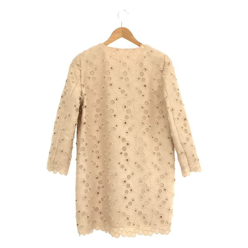 【新品】  MAX MARA STUDIO / マックスマーラ ステュディオ | レース 刺繍 ノーカラー ロング コート | 38 | ピンク | レディース