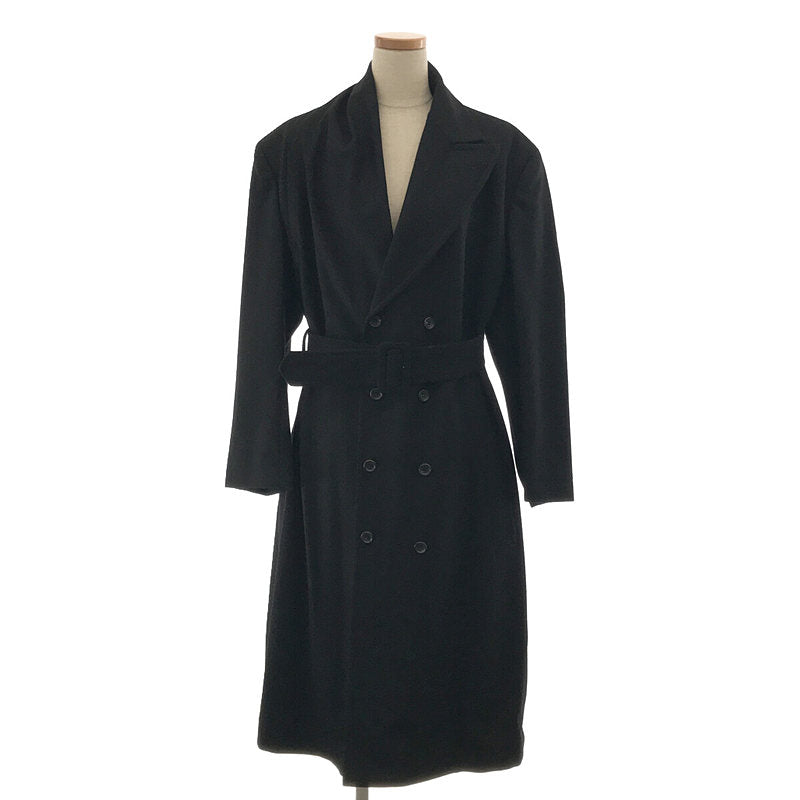 [Good Condition] COMME des GARCONS | 1980s | 80s VINTAGE Early Wool Asymmetrical Belted Double Chesterfield Coat | Black | Women's