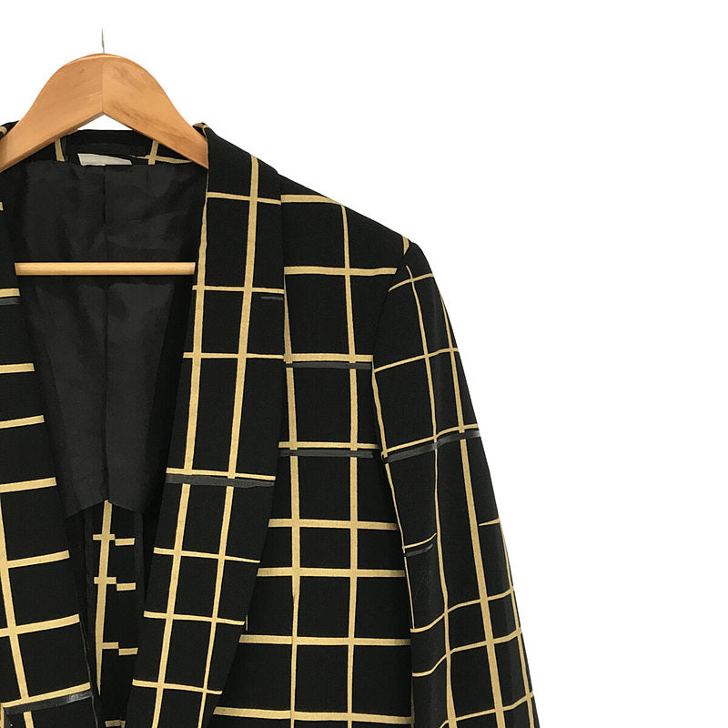 【美品】  COMME des GARCONS HOMME PLUS / コムデギャルソンオムプリュス | AD2019 | ウール 格子柄 へちま襟 コート | M | ブラック / ゴールド | メンズ