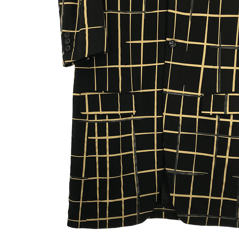 【美品】  COMME des GARCONS HOMME PLUS / コムデギャルソンオムプリュス | AD2019 | ウール 格子柄 へちま襟 コート | M | ブラック / ゴールド | メンズ