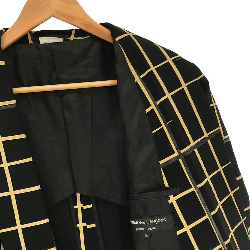 【美品】  COMME des GARCONS HOMME PLUS / コムデギャルソンオムプリュス | AD2019 | ウール 格子柄 へちま襟 コート | M | ブラック / ゴールド | メンズ