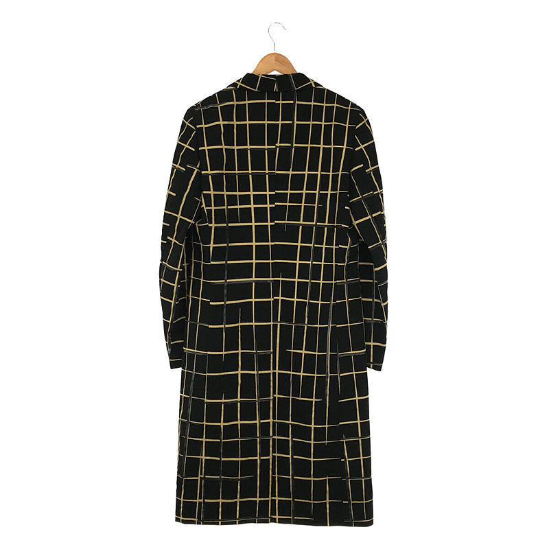 【美品】  COMME des GARCONS HOMME PLUS / コムデギャルソンオムプリュス | AD2019 | ウール 格子柄 へちま襟 コート | M | ブラック / ゴールド | メンズ