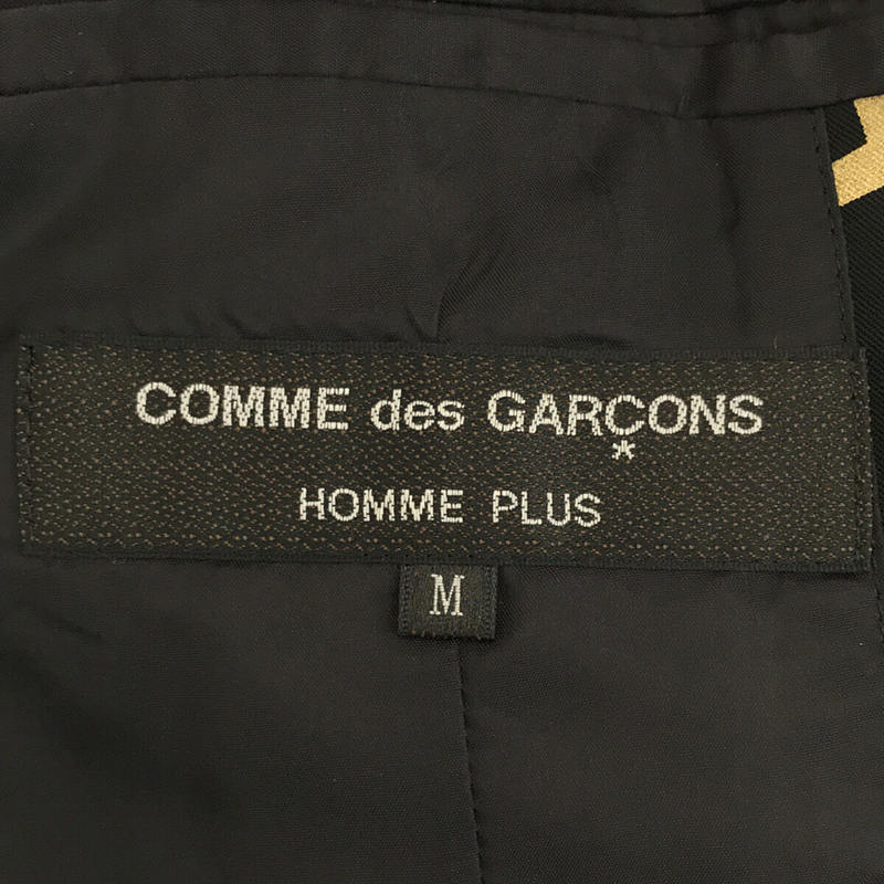 【美品】  COMME des GARCONS HOMME PLUS / コムデギャルソンオムプリュス | AD2019 | ウール 格子柄 へちま襟 コート | M | ブラック / ゴールド | メンズ