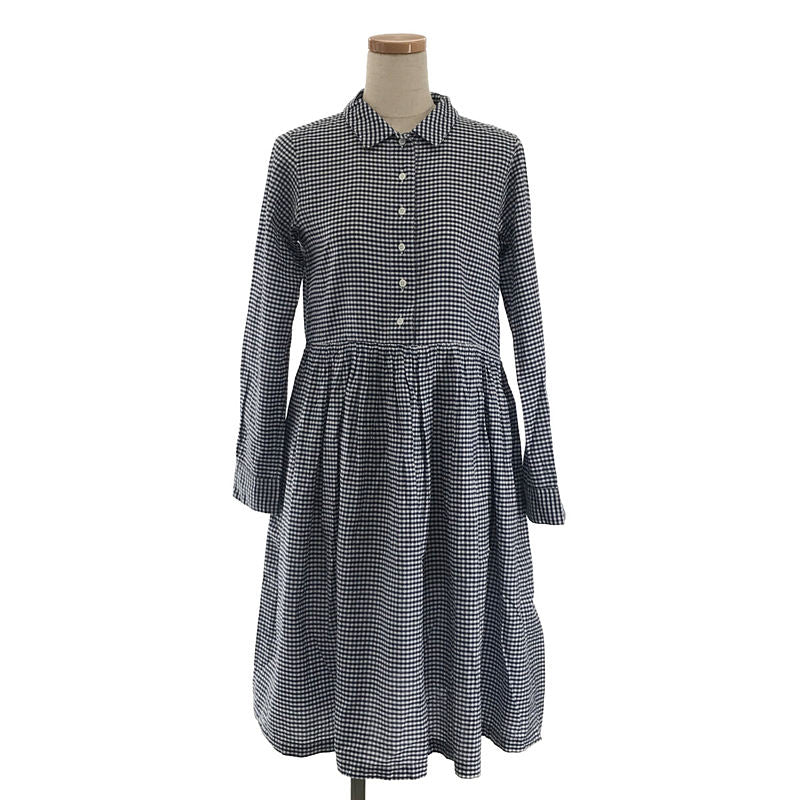R&amp;D.M.Co / 올드맨즈 재단사 | 코튼 실크 깅엄 체크 개더 셔츠 원피스 | 화이트 / 네이비 | 여성