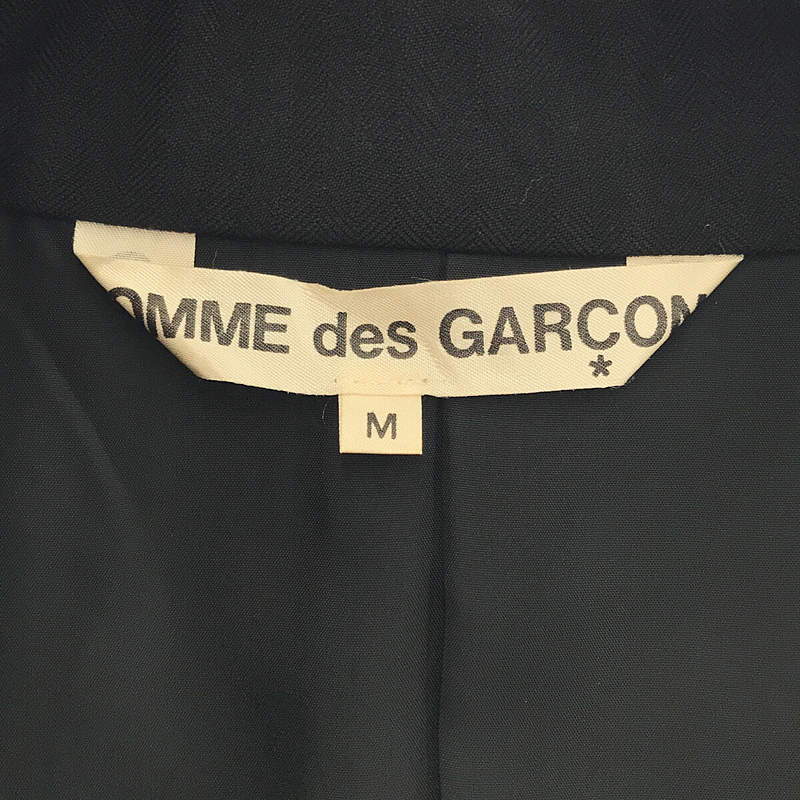 【美品】  COMME des GARCONS / コムデギャルソン | 1980s | 80s VINTAGE ヴィンテージ 初期ウール ポリ ヘリンボーン ビッグラペル サイドベルト ワンピース コート | M | ブラック | レディース