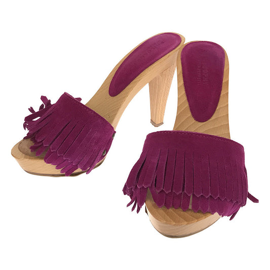 [Beautiful condition] PHILOSOPHY DI ALBERTA FERRETTI | PHILOSOPHY DI ALBERTA FERRETTI / PHILOSOPHY DI ALBERTA FERRETTI Suede Fringe Wood Sole Heel Sandals with box and storage bag | 35 | Purple | Women's