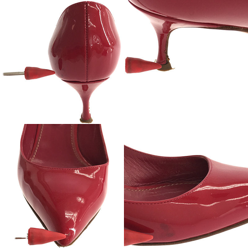 【미품】 sergio rossi / 세르지오로시 | 에나멜 가죽 포인티드 투 힐 펌프스 | 35 1/2 | 레드 | 여성