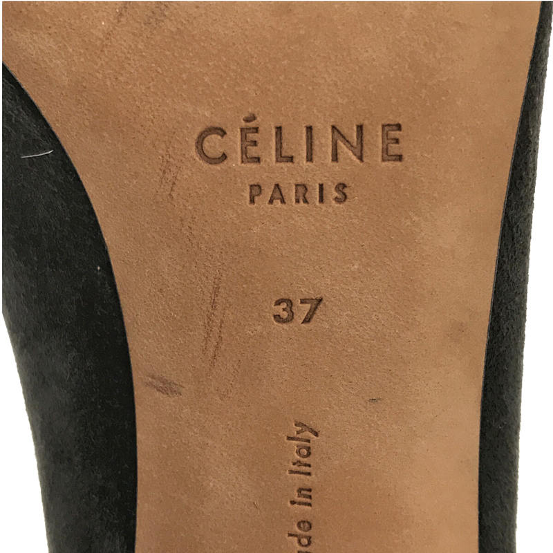 【美品】  CELINE / セリーヌ | スエード レザー Vカット パイピング ラウンドトゥ ウッド ヒール パンプス | 37 | グレー | レディース