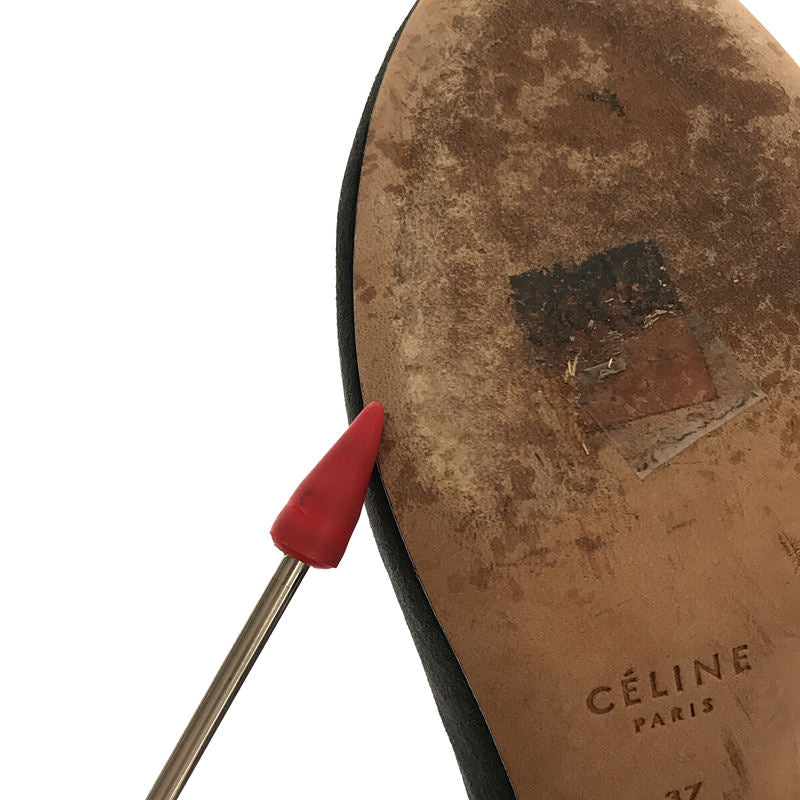 [Beautiful Condition] CELINE | Suede Leather V-Cut Piping Round Toe Wood Heel Pumps | 37 | Grey | Women's