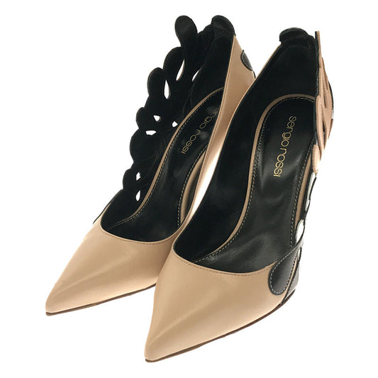 sergio rossi / Sergio Rossi | Fire motif pointed toe high heel pumps with box and dust bag | 34 | Beige / Black | Women's