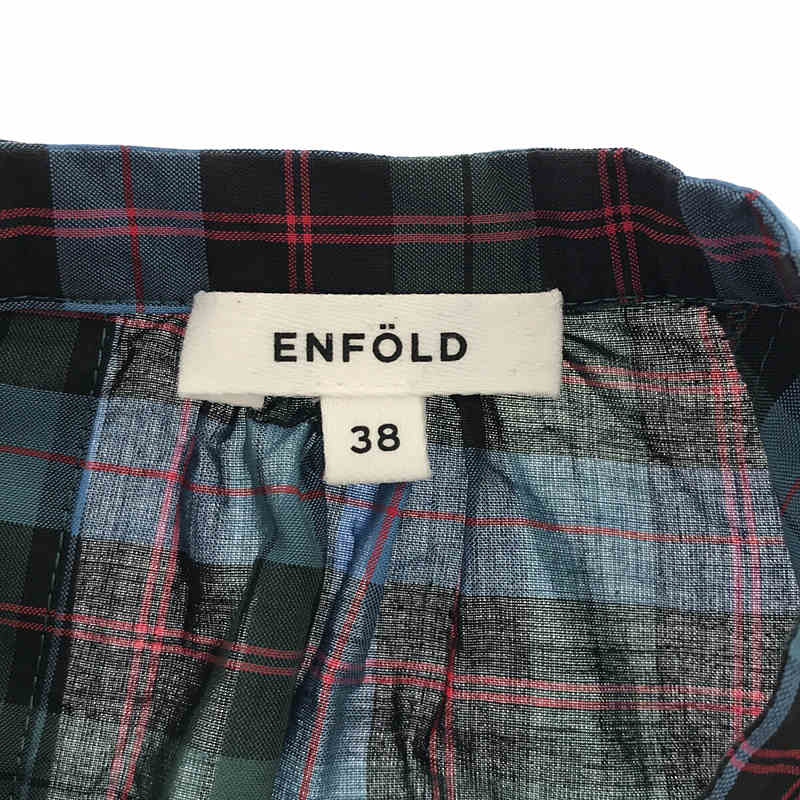 ENFOLD / エンフォルド | チェック バンドカラー ロングシャツ | 38 | ブルー | レディース