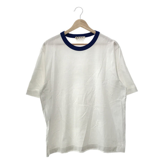 MARNI / マルニ | ロゴ刺繍 リブカラー Tシャツ | 44 | ホワイト / ブルー | メンズ