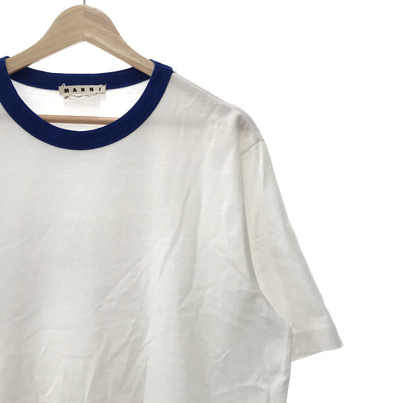 MARNI / マルニ | ロゴ刺繍 リブカラー Tシャツ | 44 | ホワイト / ブルー | メンズ