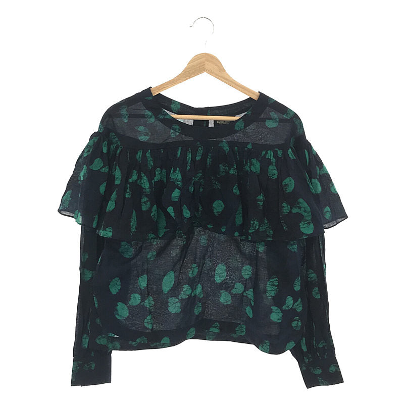 Rachel Comey | All-over print ruffle pullover blouse | 2 | Navy | Women's