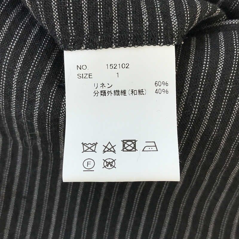 【신품】 MAINU / 마이누 | 2021SS | Linen / 일본 종이 Ojo Stripe Side Dirts Pocket Wide Pants 린넨 스트라이프 사이드 다트 포켓 와이드 팬츠 | 1 | 블랙 | 남성