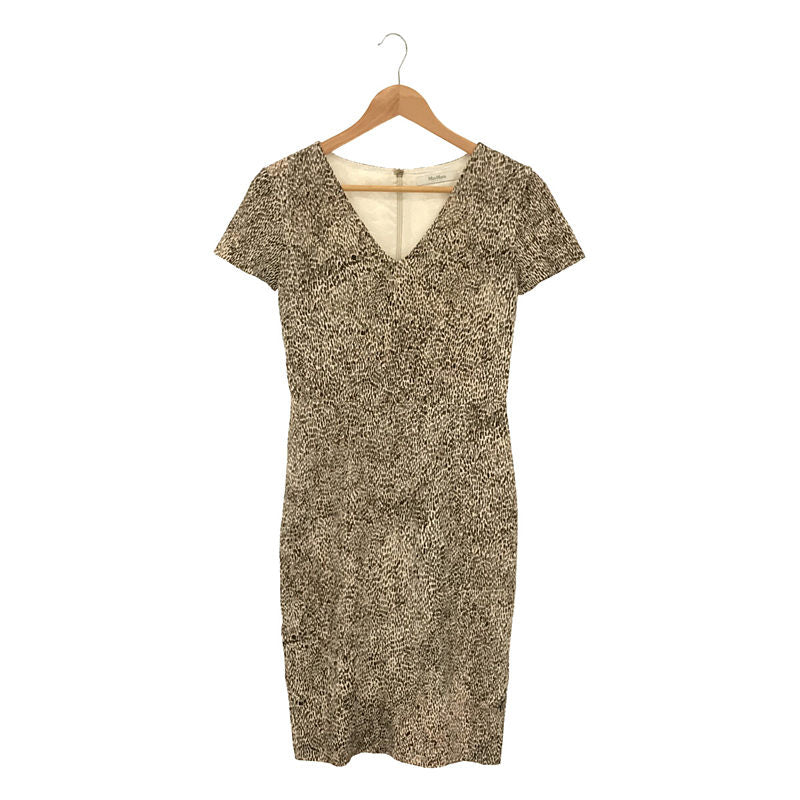 Max Mara |義大利豹紋 V 領連身裙 |尺寸 36 |米色 |女性的