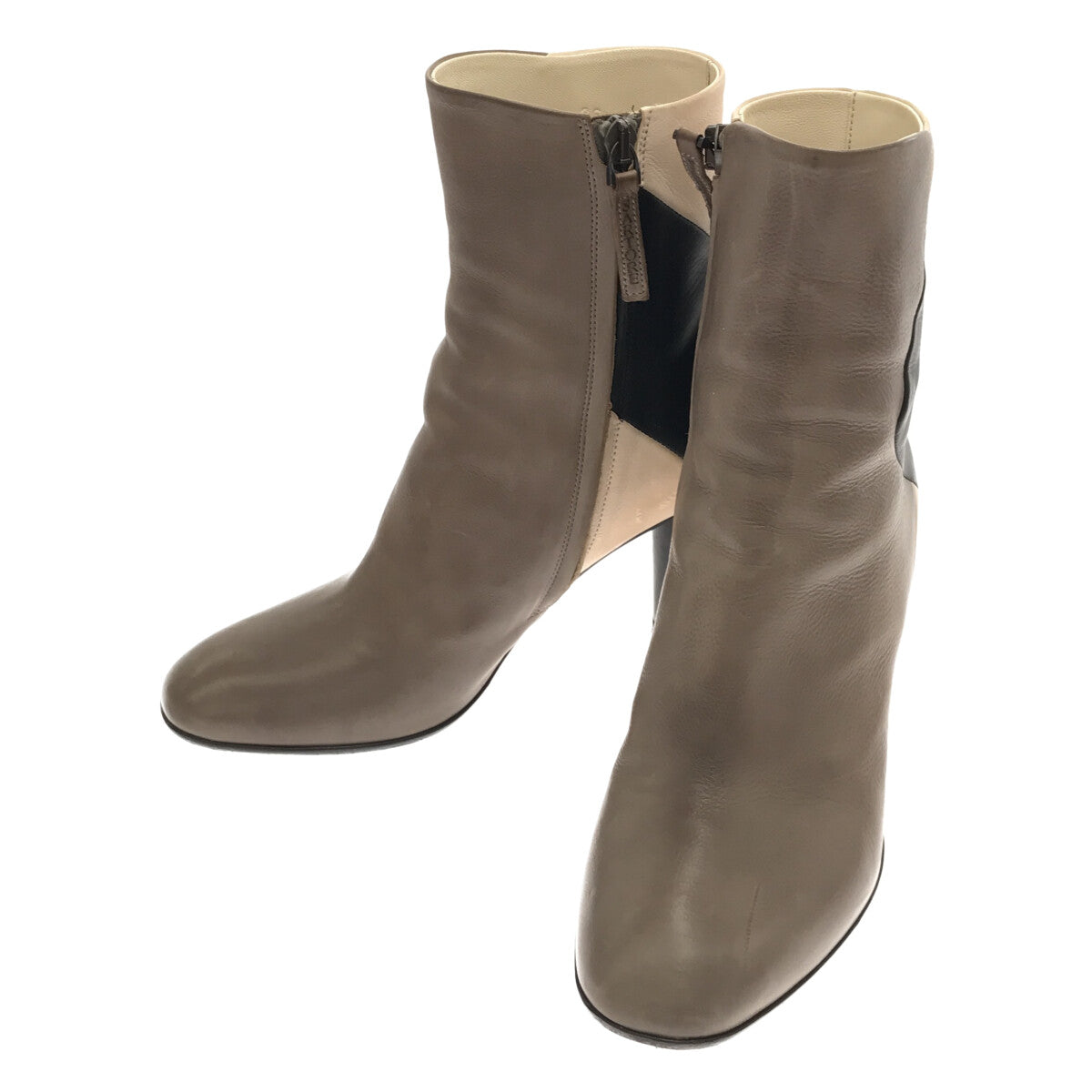 薩爾托 |側拉鍊拼接皮革短靴 | 36 |灰色/黑色/象牙色 |女性的