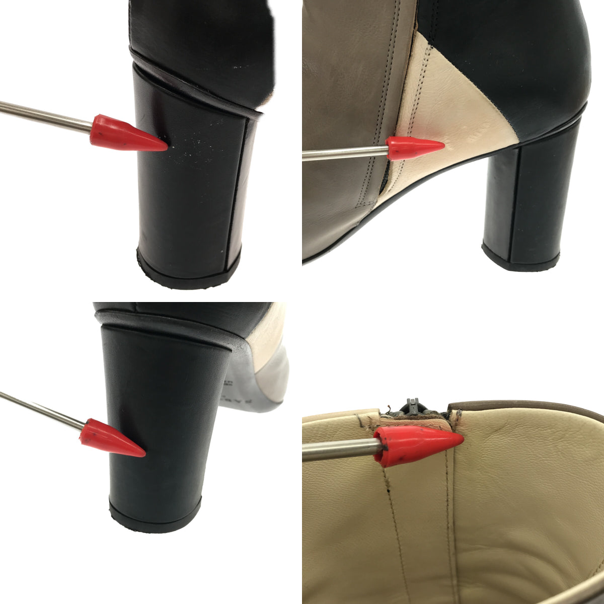 薩爾托 |側拉鍊拼接皮革短靴 | 36 |灰色/黑色/象牙色 |女性的