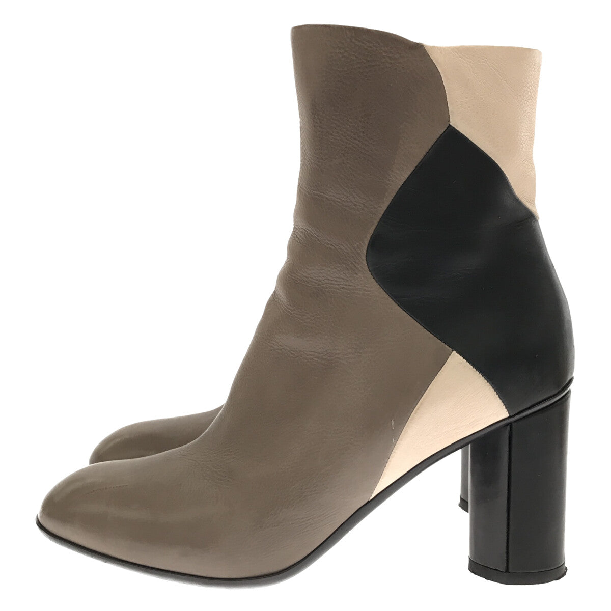 薩爾托 |側拉鍊拼接皮革短靴 | 36 |灰色/黑色/象牙色 |女性的