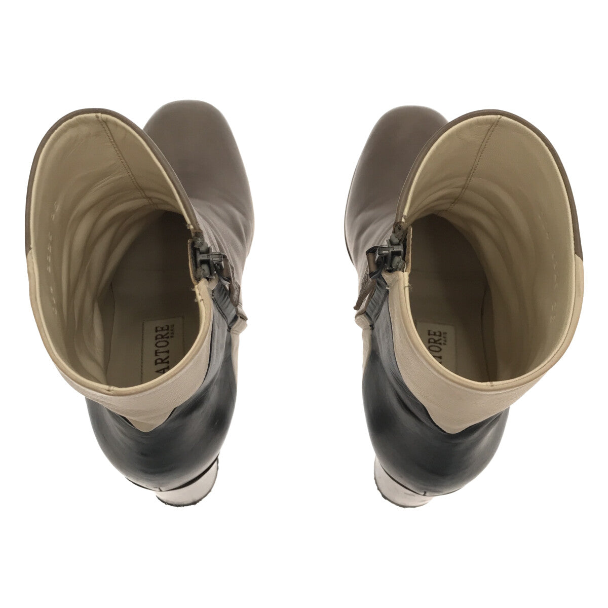 薩爾托 |側拉鍊拼接皮革短靴 | 36 |灰色/黑色/象牙色 |女性的