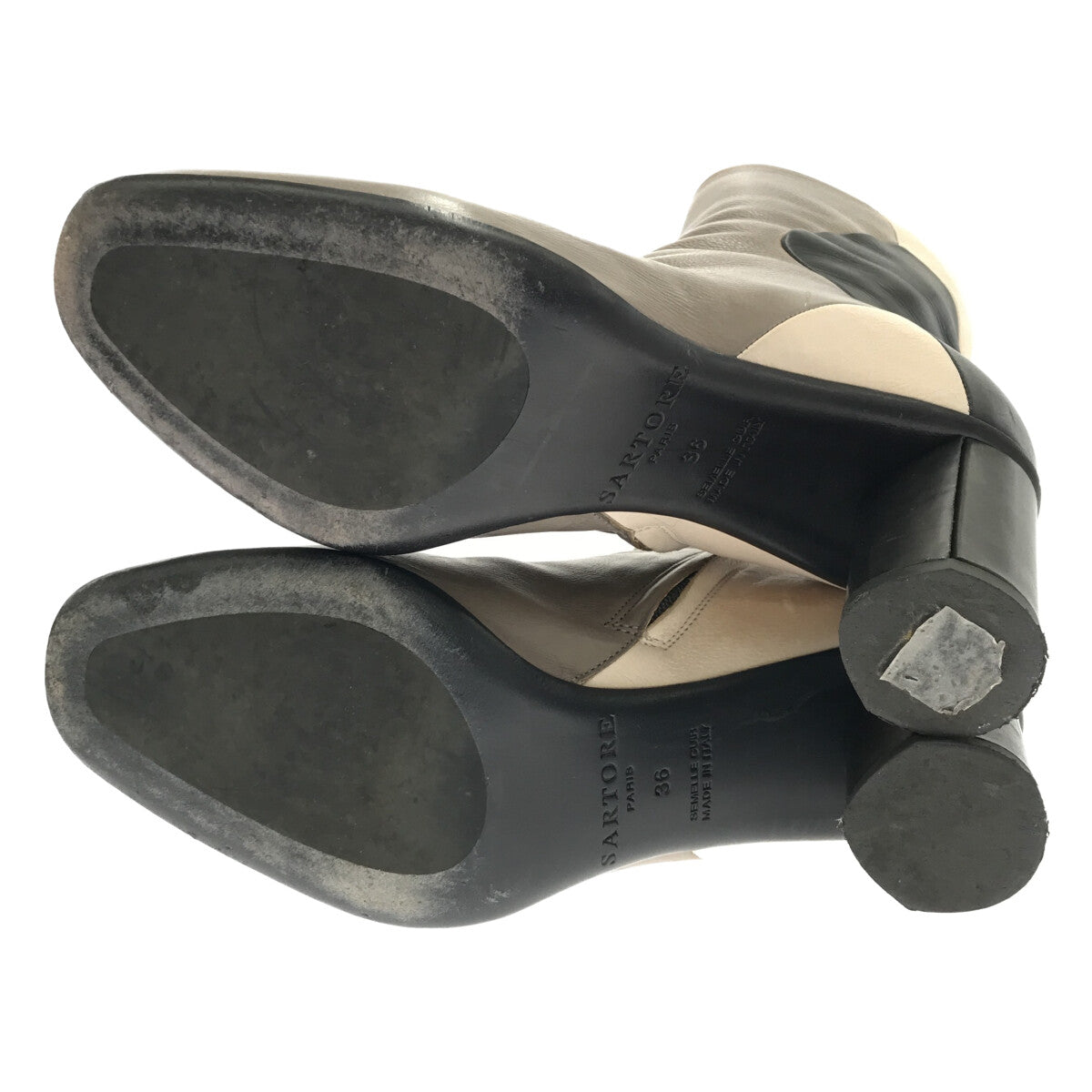 薩爾托 |側拉鍊拼接皮革短靴 | 36 |灰色/黑色/象牙色 |女性的