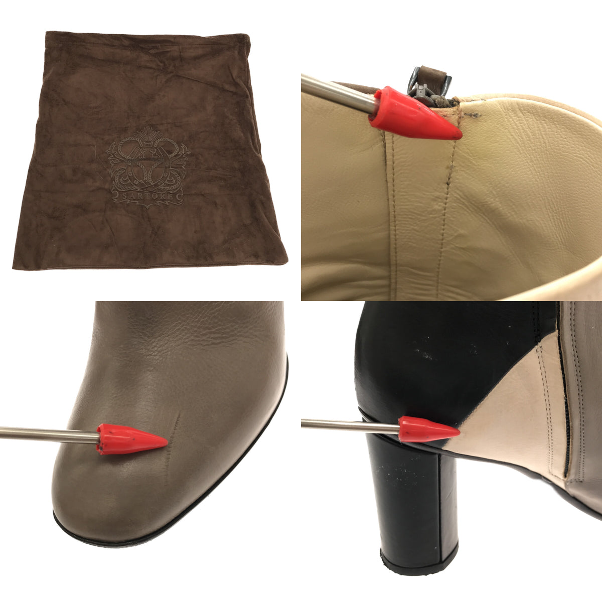 薩爾托 |側拉鍊拼接皮革短靴 | 36 |灰色/黑色/象牙色 |女性的