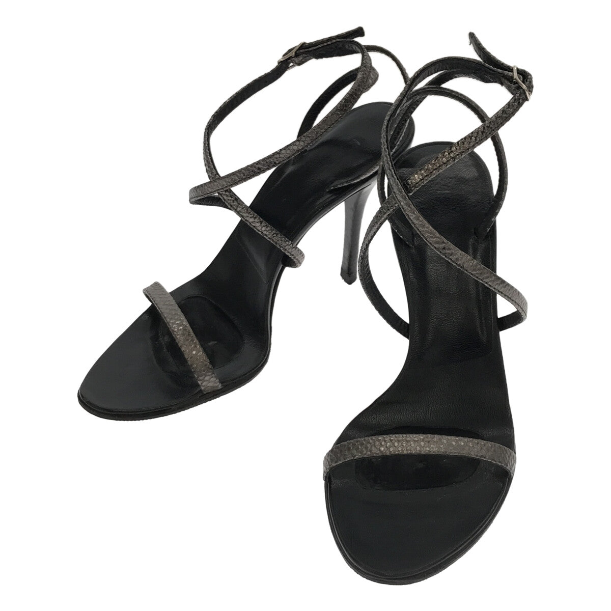 HELMUT LANG / ヘルムートラング | 型押しレザー ストラップサンダル | 36 | ブラック | レディース