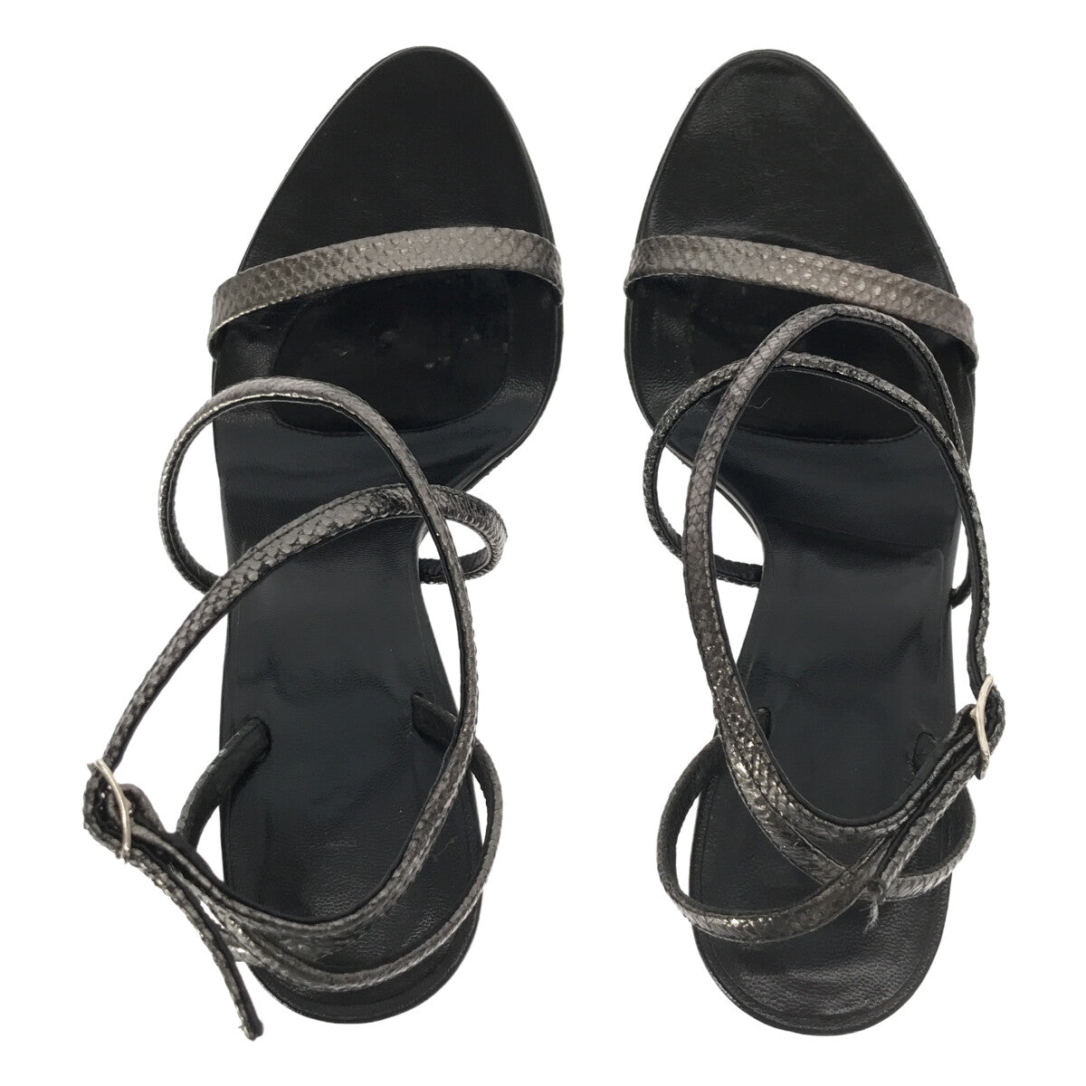 HELMUT LANG / ヘルムートラング | 型押しレザー ストラップサンダル | 36 | ブラック | レディース