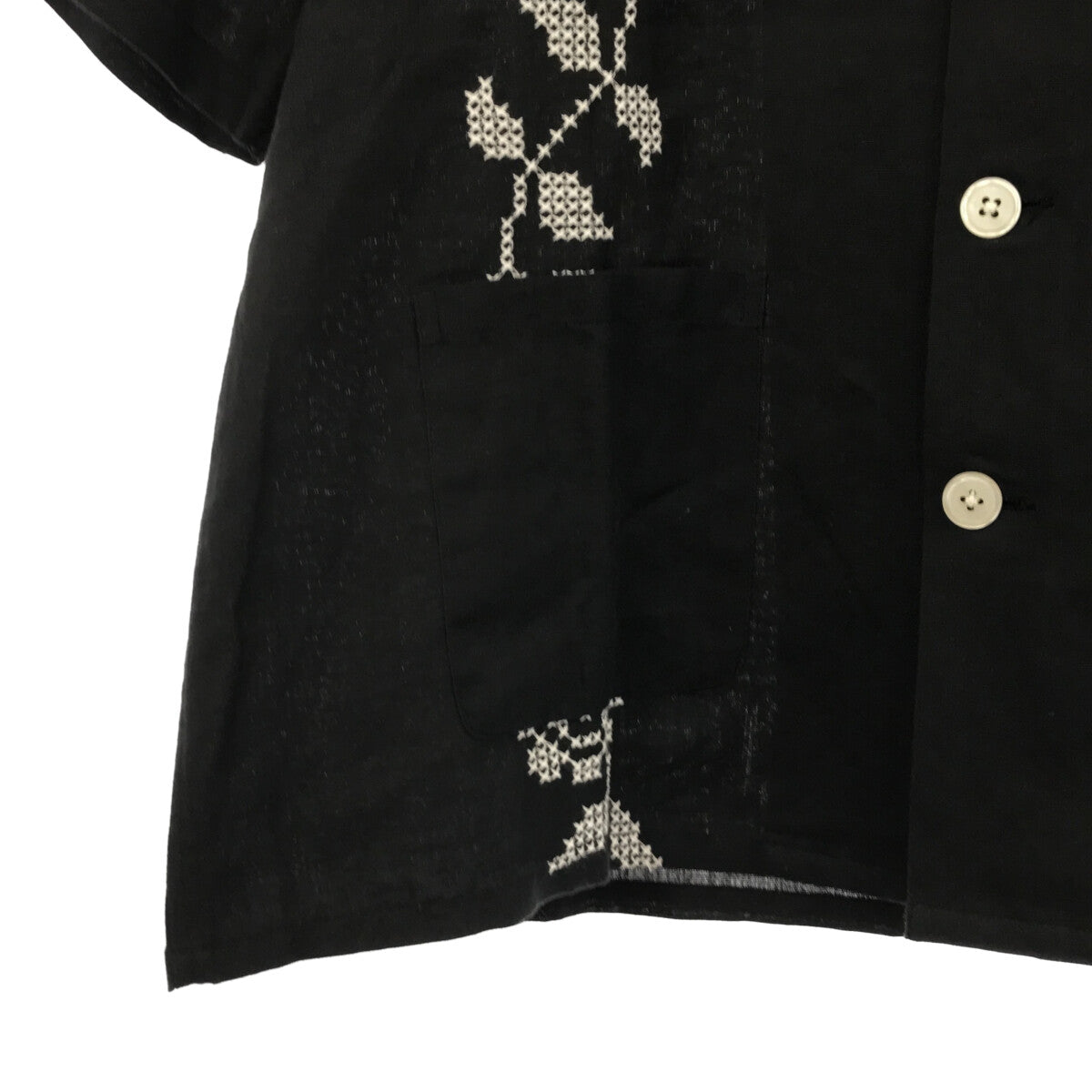 【美品】  BODE / ボーディ | リネン 刺繍 ワイドシルエット オープンカラーシャツ | XS/S | black | レディース